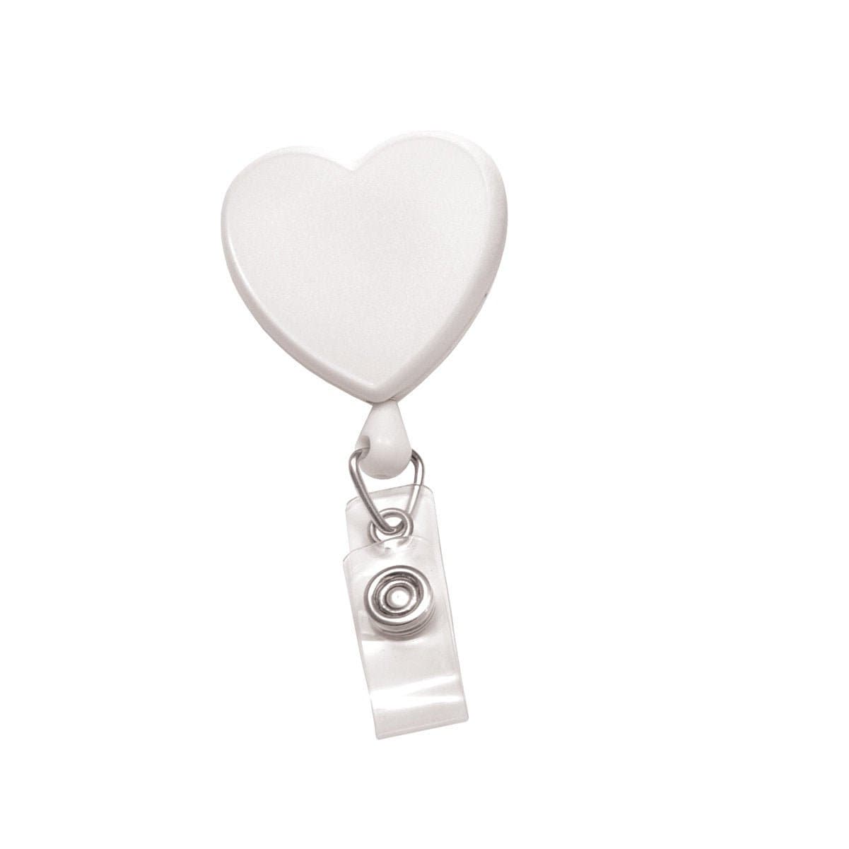 10 Heart Shaped Badge Reels - ! Retractable ID Badge Holders with Alligator Clip - White Color Bulk Pack of Ten (2120-7618-Q10)