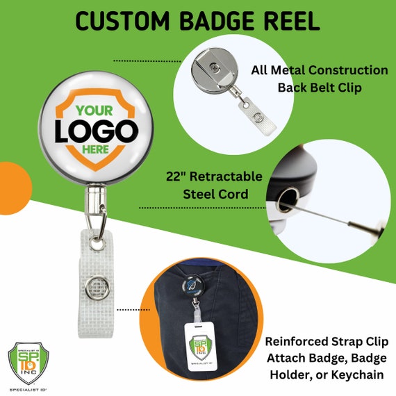 Bulk Custom Badge Reel Retractable Heavy Duty Metal Badge Reels With Belt  Clip Personalized for Nurse, Teacher, Pharmacy, Corporate 