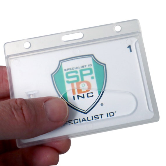 Frosted Rigid Plastic Horizontal Half Card ID Badge Holders - Hard Plastic  Easy Access Swipe Card Holders by Specialist ID