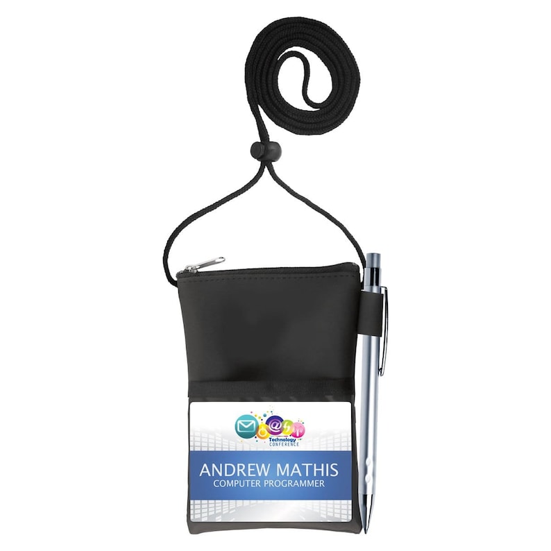 Black Vinyl Travel Neck Wallet With Pen Loop | Window Display ID Badge ...