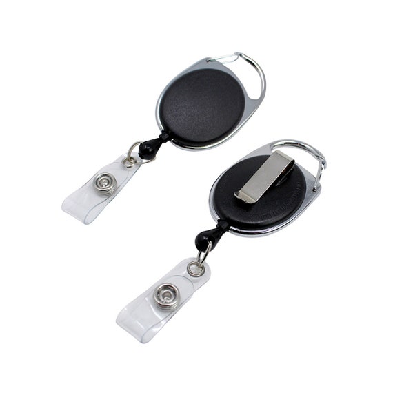 Engravable Round Zip Pull Retractable Key Ring w/Belt Clip