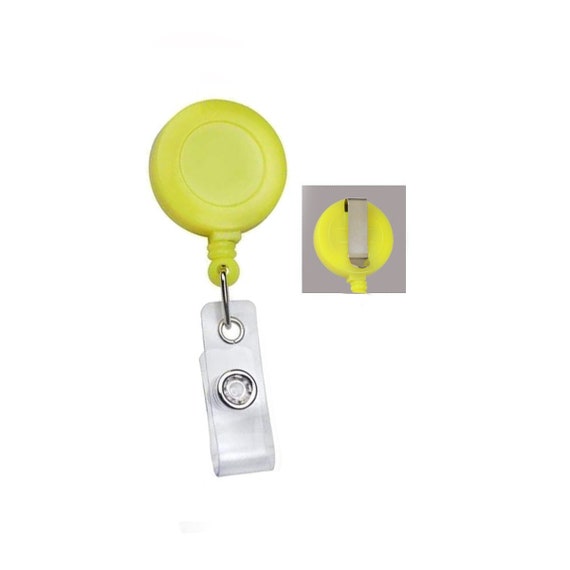 5 Pack Neon Yellow Badge Reels Free Ship Belt Clip Retractable ID Holders 1  1/4 Round Blank DIY Bling Decorations Crafting Supplies 