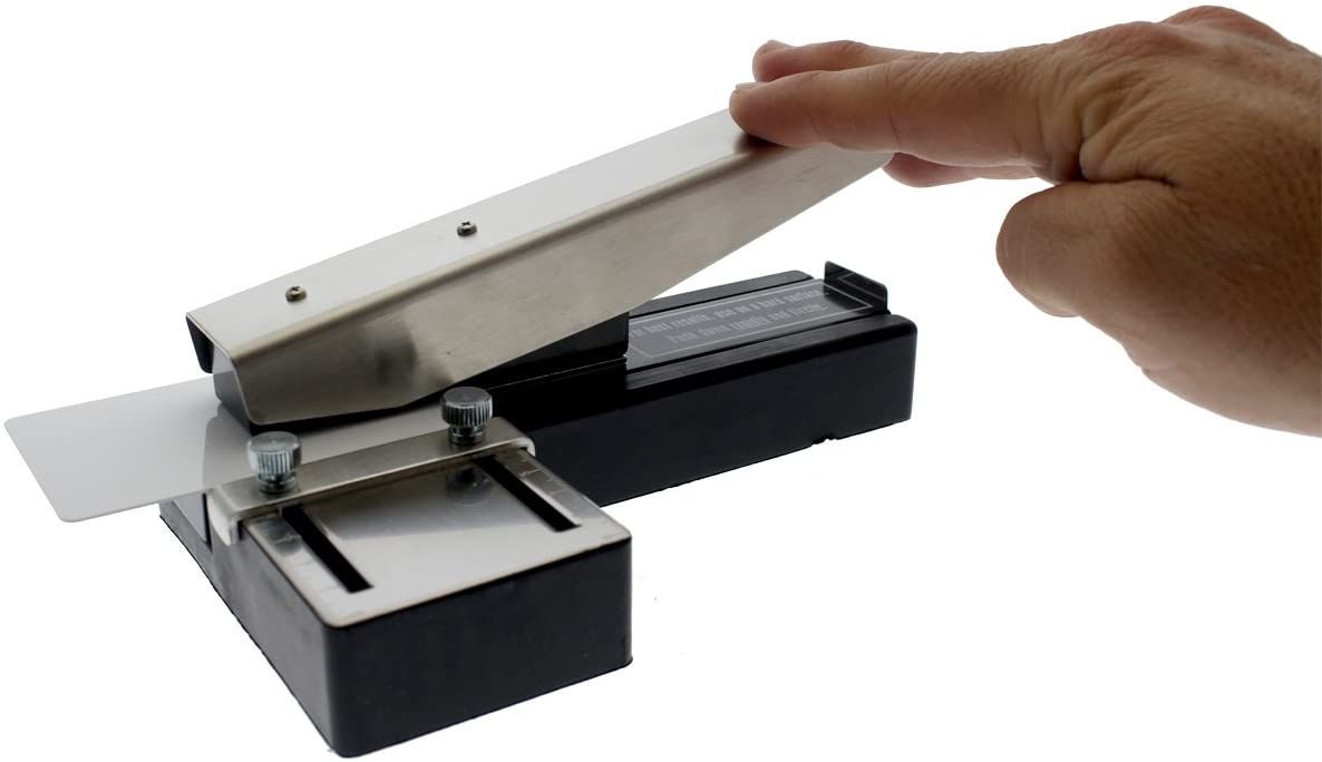Heavy Duty Stapler Style ID Badge Slot Hole Punch (Rectangle) - with  Adjustable Guides and Non-Skid Base for PVC & Plastic and Laminated Paper  Cards