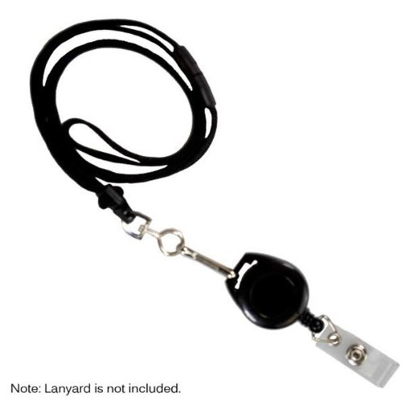 10 Badge Reel Lanyards - Lanyard Attachment Top - Retractable Pull Badge Holder - No Back Clip Round Black DIY Bling - Bulk Crafting Supply