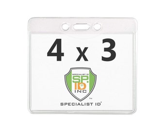 4x3 Vinyl ID Holders - Large Horizontal Clear Sleeve Pouches - 4x3 Name ID Badge for Venue, Convention, Trade Show, Concert, Special Events