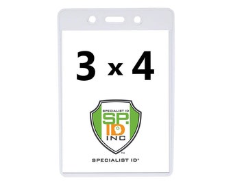 2 - 3x4 Name Badge Holders - Large Vertical Vinyl ID Badge Protectors - 3x4  Clear Sleeves for Trade Show, Special Events, VIP/Press Pass