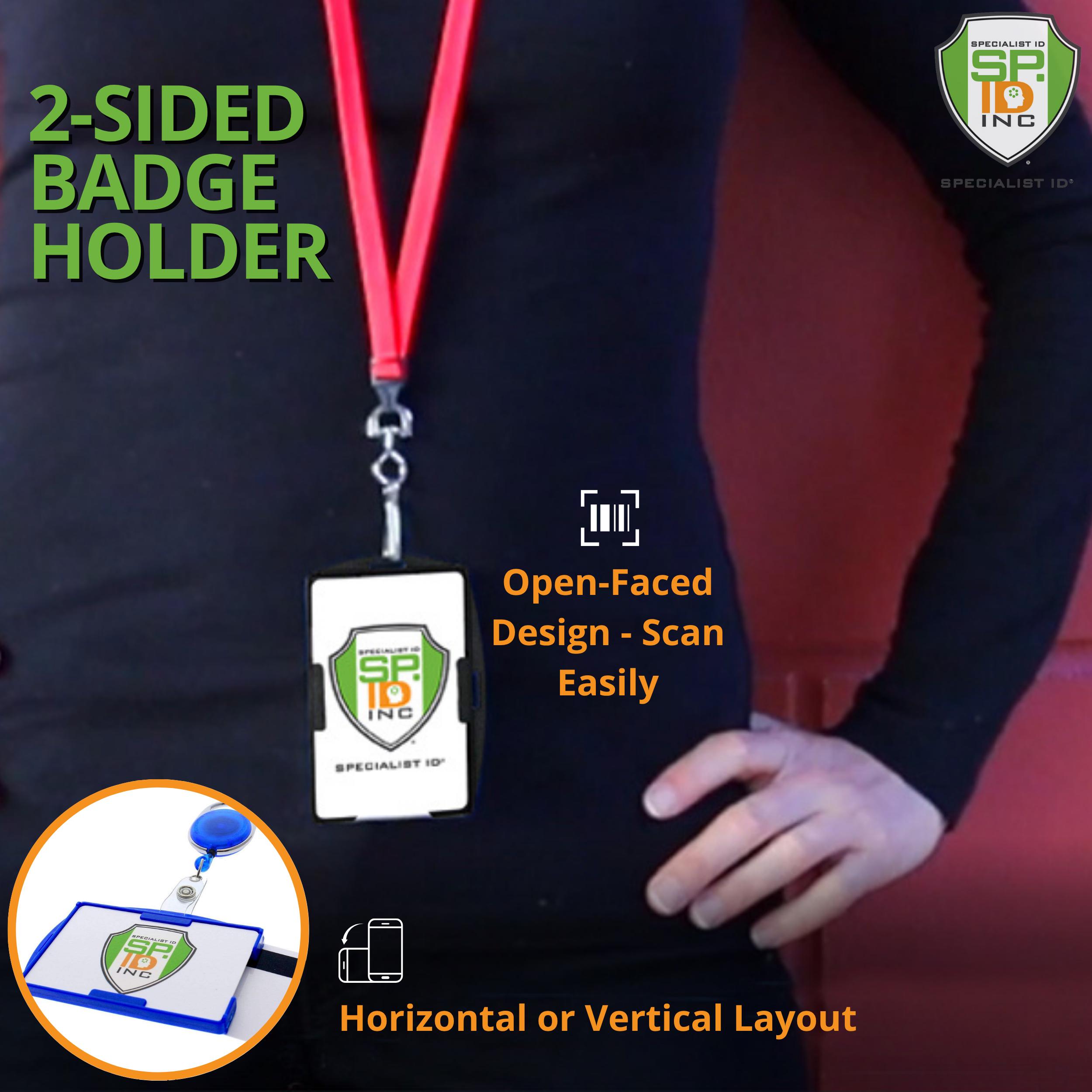 Badge Holder for Two Cards - Dual Sided - Vertical Top Load Open