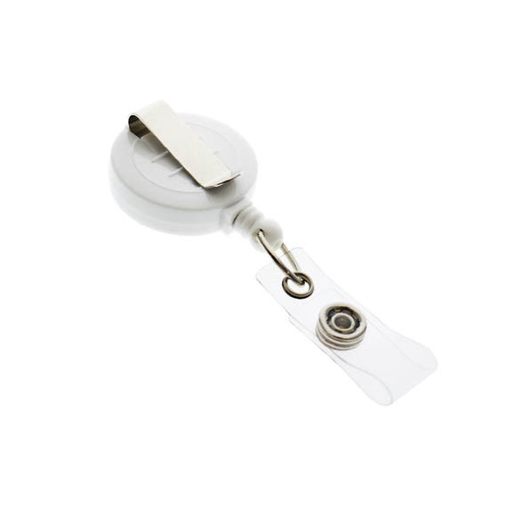 50 White Badge Reels Free Shipping Belt Clip Retractable ID Holders 1 1/4  Round Blanks Bulk Crafting Supplies 2120-3038-50 