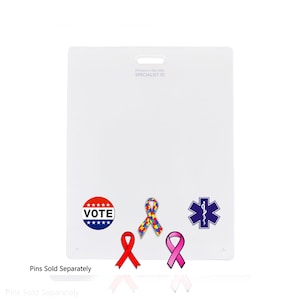 Badge Buddy Pin Holder - Blank White ID Card Backer with 7 Holes  - Wear Behind Horizontal Name Badge - Display Cute Pins for Nurse, Student