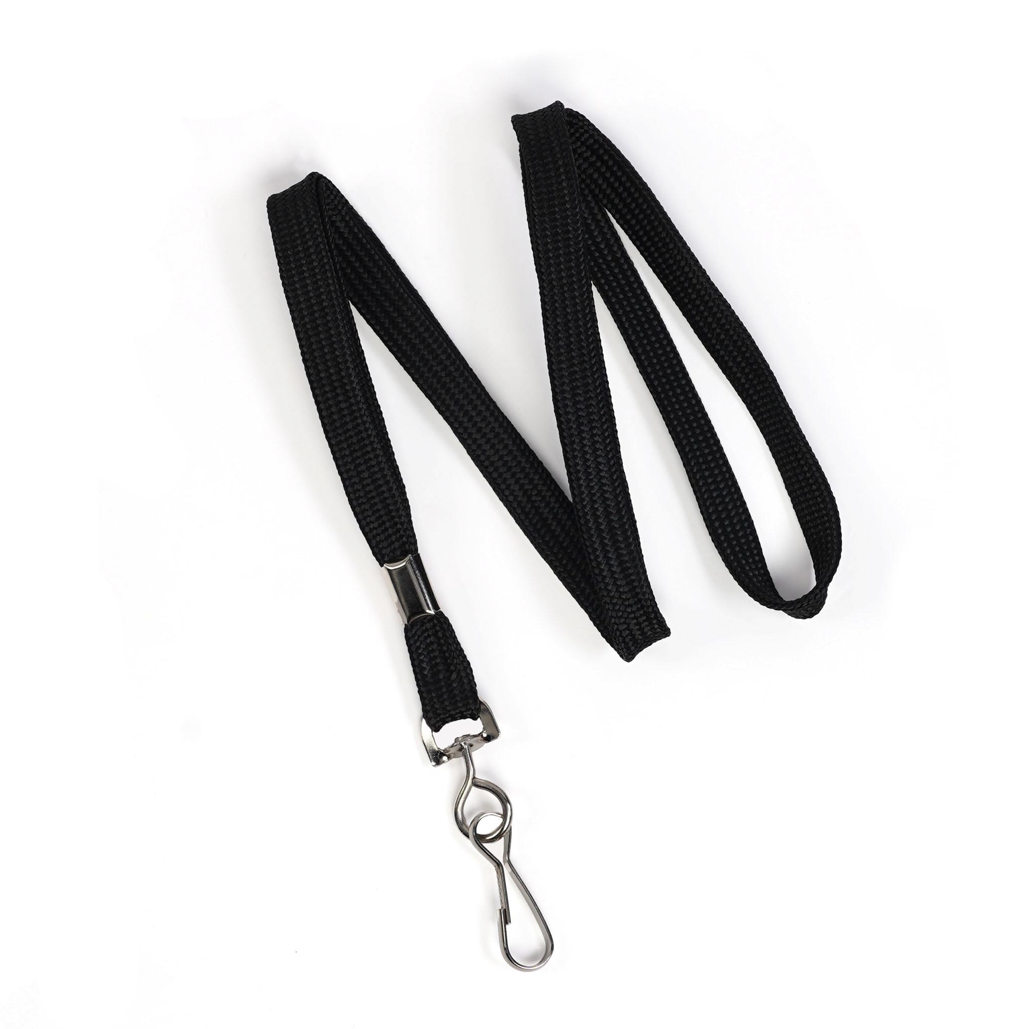 100 Pack Lot - Black Flat ID Lanyards With Metal Swivel Hook