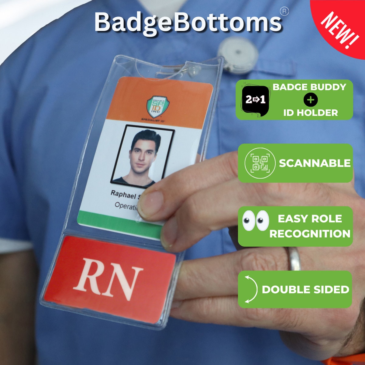 Code Role Id Badges Vertical RN Badgebottom ID Holder Combo - 2 in 1 Vinyl Badge Buddy ...