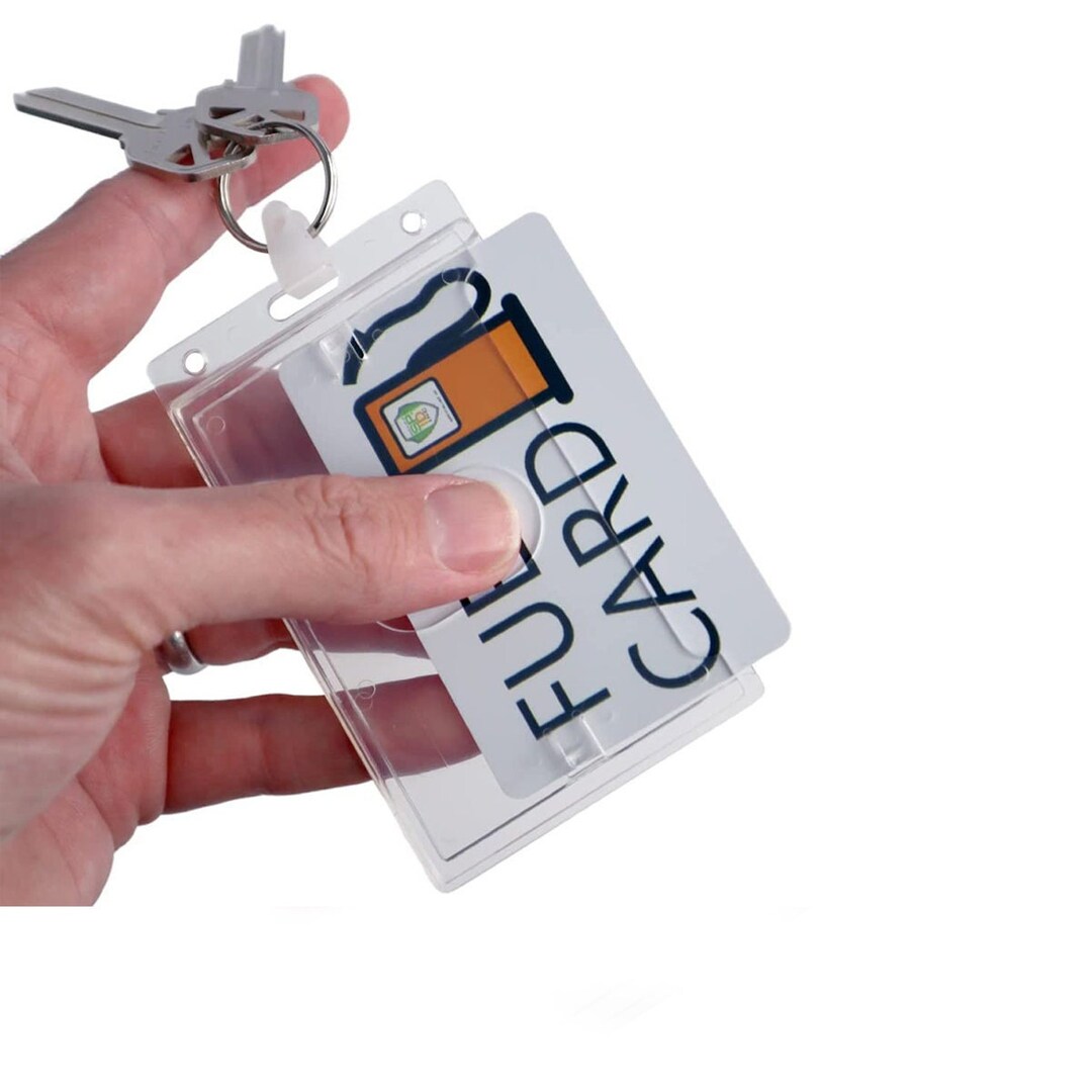 Keychain Card Holder - Rigid Hard Plastic Badge Case With Key Ring