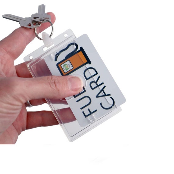 Keychain Card Holder - Rigid Hard Plastic Badge Case With Key Ring