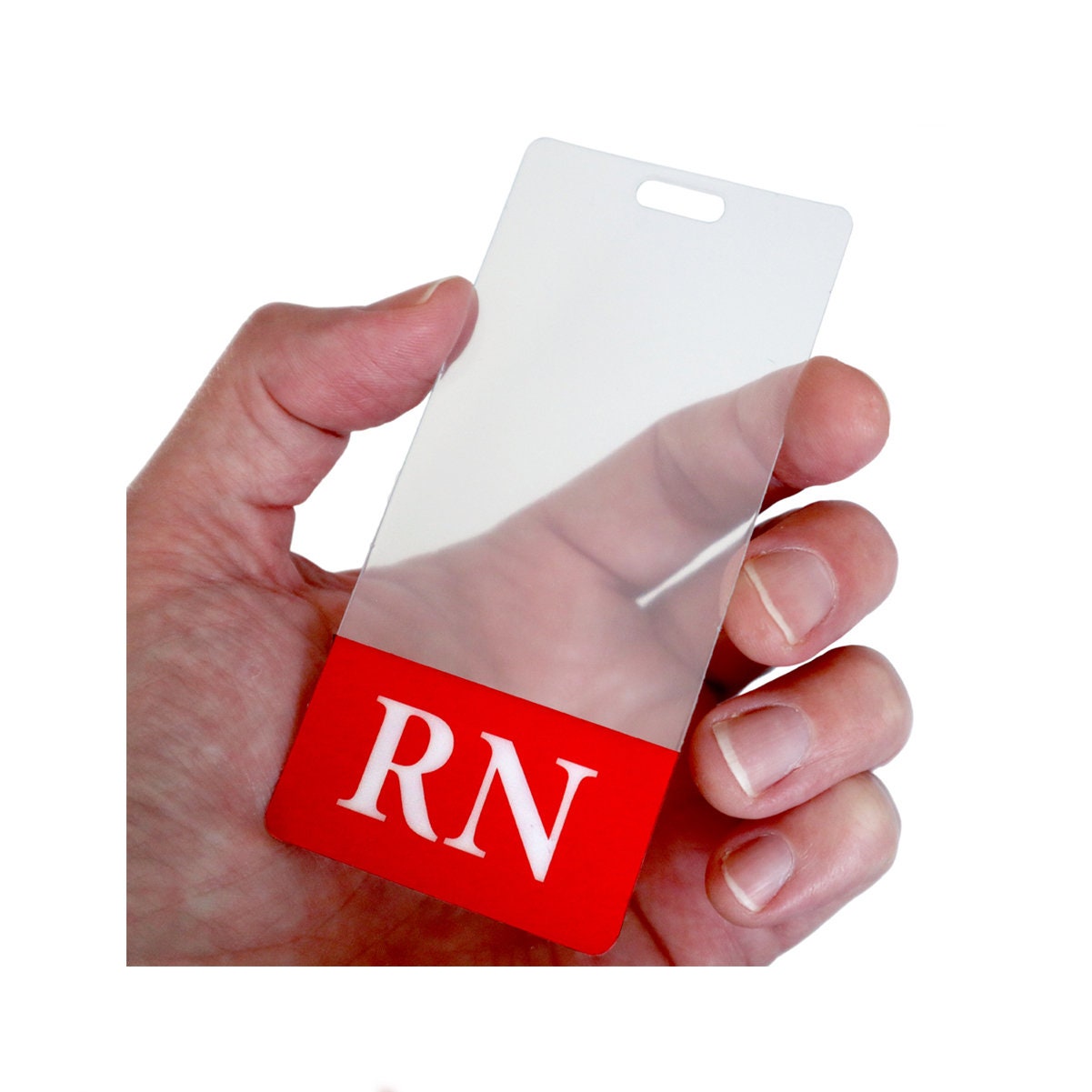 Clear RN Badge Buddy Vertical - Free Ship! Hospital & Nurse ID Backer Card - Transparent Title / Role I'd Badge Buddies Specialist ID (Red)
