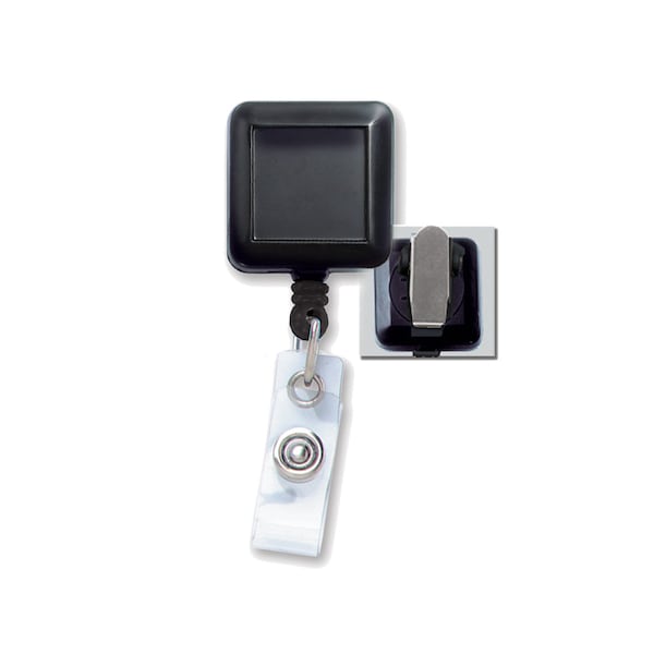 10 Black Square Badge Reels - FREE SHIPPING!!  -- Top Quality Retractable ID Card Holders with Extra Tight Spring Pinch Clip (2120-5701-Q10)
