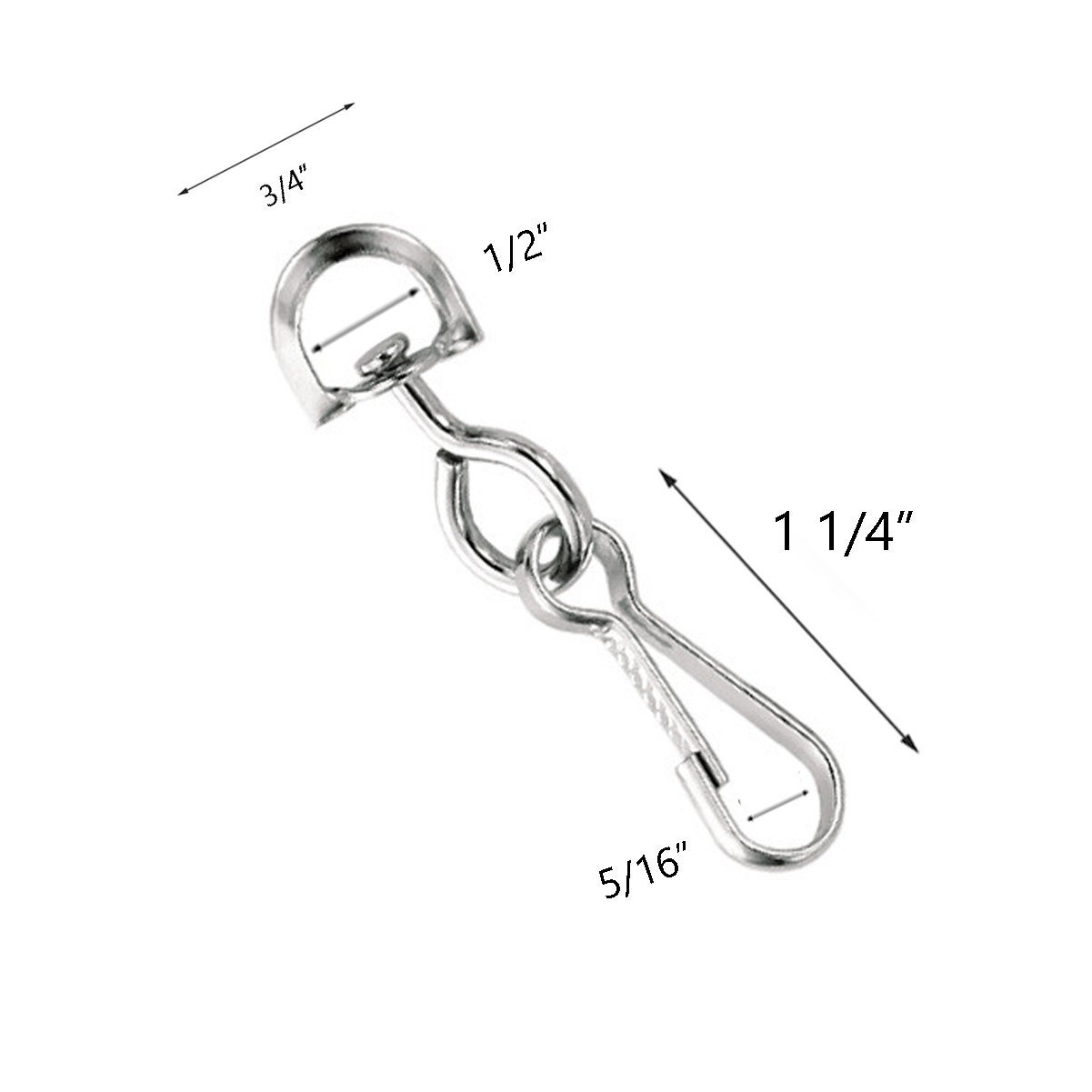 Bulk 100 Small Metal Swivel J Hook Clips Free Ship 1/2 D Ring for Craft  Making 1 1/4 Spring Snap Clasp for DIY Face Mask Lanyards 