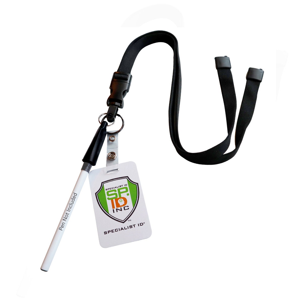 Specialist ID Vertical Top Load Three Card Badge Holder - Hard Plastic with Heavy Duty Breakaway Lanyard W Quick Release Metal Clip & Key Ring (One