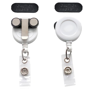 5 Magnetic Badge Reels - Free Ship! - Blank Round 1 1/4" Retractable Badge Holder with Magnet Back - Attach to Shirt, Lapel, Scrubs (White) afbeelding 1