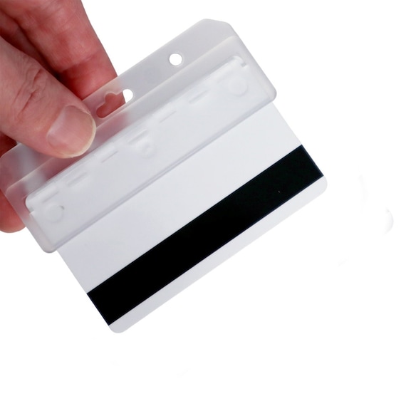 Half Card ID Badge Holder - Horizontal Clear Hard Plastic Holder for Magnetic Strip POS Swipe Access Cards by Specialist ID