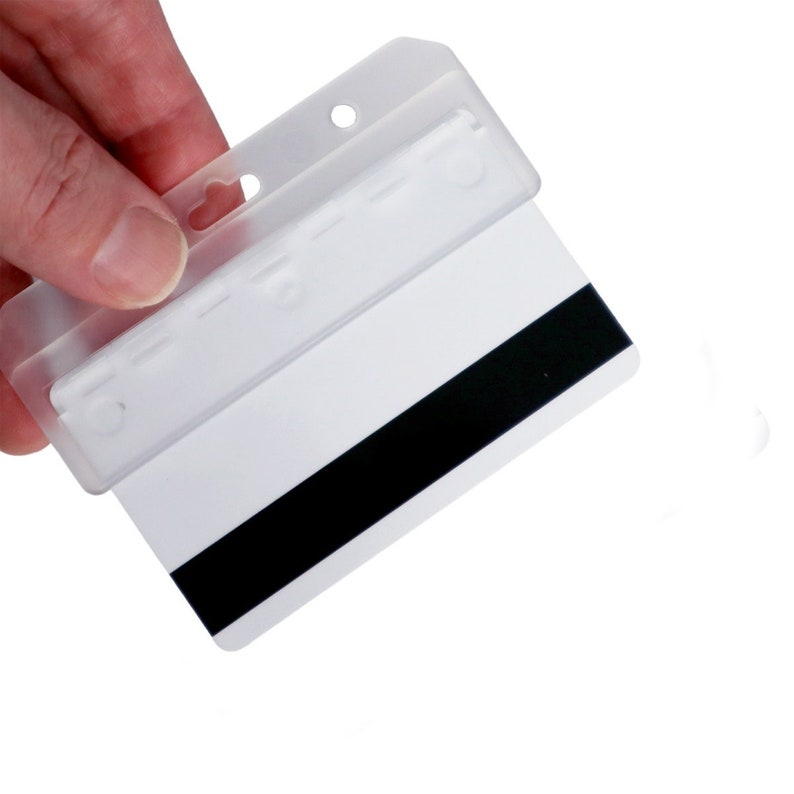 Half Card Badge Holder for Magnetic Strip Cards - Badge Gripper for Swiping Mag Strip, POS, Smart, Credit Cards - Attach to Lanyard, Vinyl ID Strap