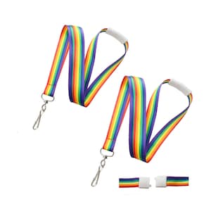 2 - Rainbow Pride Lanyard - Free Shipping - Cute, Silky Breakaway Lanyard w/ Swivel J Hook for ID Badge Holder, Name Tag, Access Card & Keys
