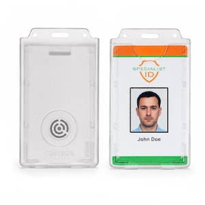Centegix Badge Holder with Hole for Teachers - Holds 1 School ID & 1 CrisisAlert V2 Badge - Heavy Duty Clear Polycarbonate Vertical Display