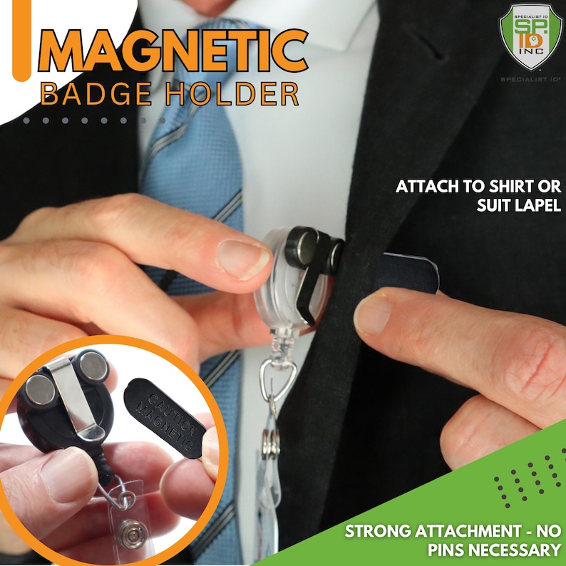 5 Magnetic Badge Reels - Free Ship! - Blank Round 1 1/4" Retractable Badge Holder with Magnet Back - Attach to Shirt, Lapel, Scrubs (White) afbeelding 2