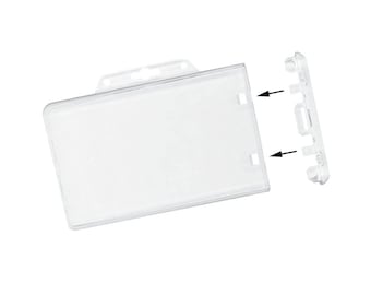 Permanent Locking Badge Holder - Clear Horizontal Rigid ID Protector Case for One Thick Prox Card or Two Standard Credit Card Size ID Cards