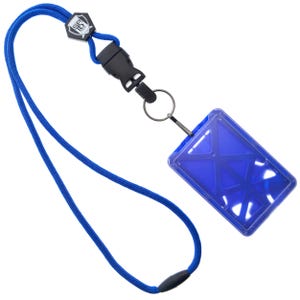 5 Pack - Vertical Top Load Three Card Badge Holder - Hard Plastic with Heavy Duty Breakaway Lanyard with Metal Clip & Key Ring (Royal Blue)
