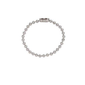 May include: A silver ball chain with a clasp. The chain is made of small, round metal balls.