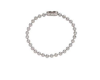 May include: A silver ball chain with a clasp. The chain is made of small, round metal balls.