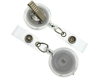 10 Clear Badge Reels - Free Shipping!! - SWIVEL Pinch Clip ( 360 Alligator) Retractable ID Holders  - Bulk Crafting Supplies (2120-7621-Q10)