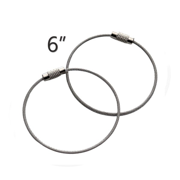 5 Pack -  Wire Luggage Loops - Stainless Steel Cable Ring - Secure Screw Closure for Hanging Luggage Tags, Keyrings, Keychain & DIY Projects