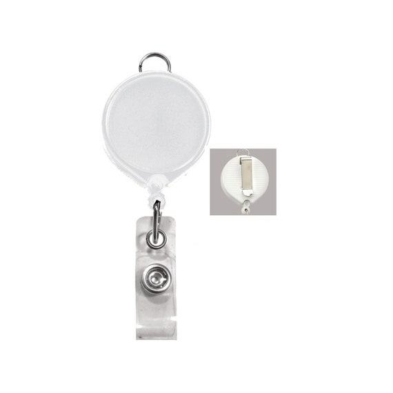 5 Badge Reels With Large 1 Inch Surface Lanyard Attachment Top & Belt Clip  White Round Retractable ID Holders Bulk Crafting Supplies 