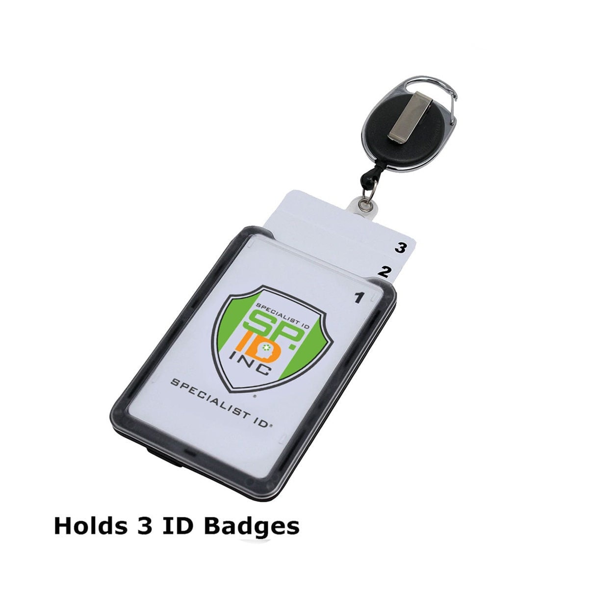 Specialist ID Vertical Top Load Three Card Badge Holder - Hard Plastic with Heavy Duty Breakaway Lanyard W Quick Release Metal Clip & Key Ring (One