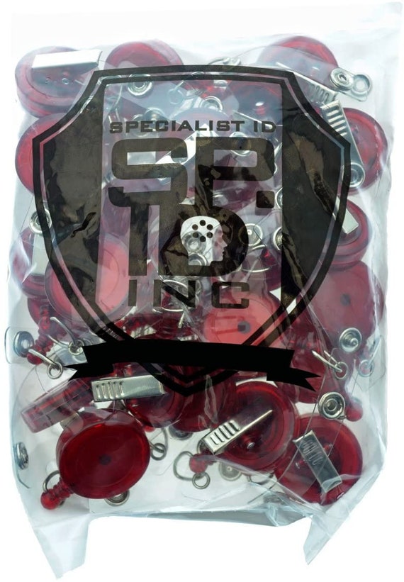 25 Translucent Badge Reels Free Ship Cute Retractable ID Badge Holder W/ Swivel  Alligator Clip Bulk Crafting Supplies red 