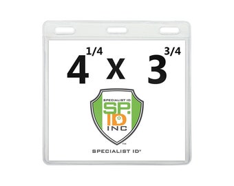 2 - Horizontal 4x3 Badge Holder - Clear, Large Vinyl Nametag Cover - 4 x 3 Card Protector for Convention, Trade Show, Conference Press Pass