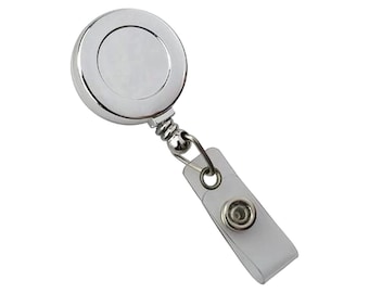 25 Shiny Silver Badge Reels - Free Ship! -- Belt Clip Retractable ID Holders - 1 1/4" Round Blank DIY Bling Decorations Crafting Supplies