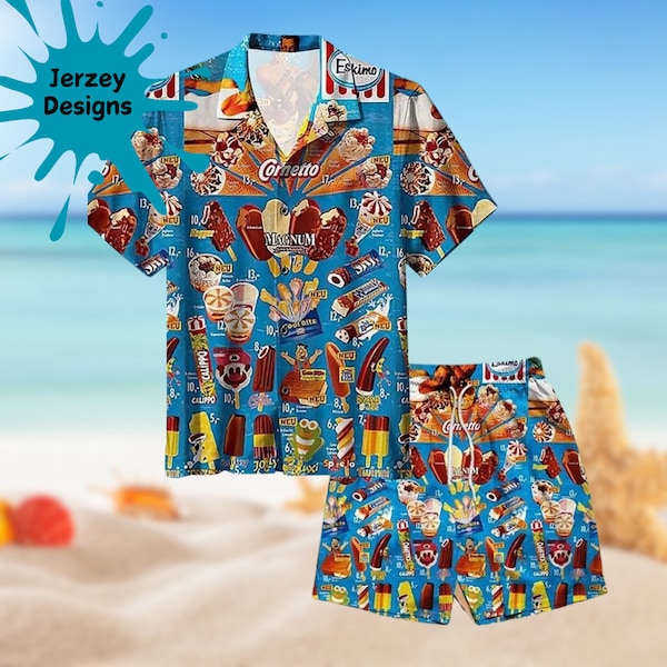 Ice Cream Hawaiian Shirt and Short Print Tropical Summer Beach Gift For Men Youth Dad Boyfriend Lover Best Gift For Party Valentine Birthday