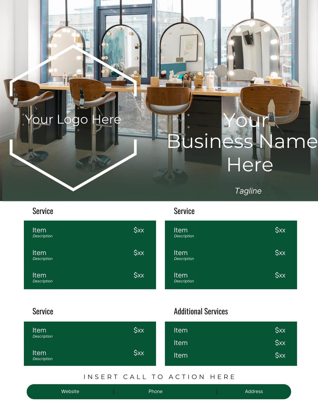 Emerald Modern Service Menu Template | Editable Canva Price List ...