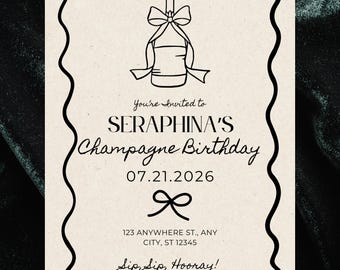 Champagne Birthday Invitation: Elegant Party Template (Digital Download)