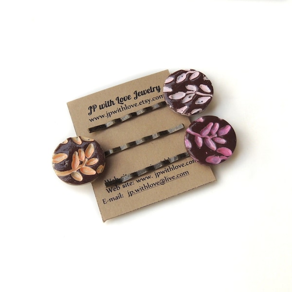 Polymer Clay Haarnadeln, handgefertigte Haarnadeln Rosa Haarnadeln, Geschenk unter 20