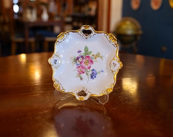 Alka Kunst Bavaria Meissen Porcelain Square Floral Plate With