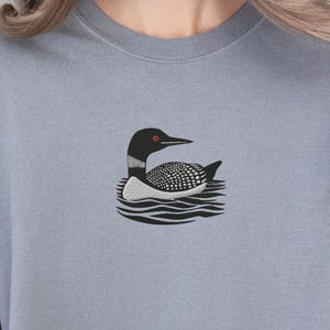 Embroidered Loon Shirt, A Little Bit Loony, Funny Common Loon t shirt, Bird Watcher tee shirt, Loon Gift for her, Birding Lake Living tshirt Grey