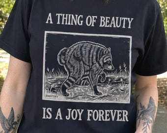 JIMOTHY Raccoon Linocut Shirt | Comfort Colors 100% Cotton | Viral Racoon Video Star Jimothy | Vintage Vibes