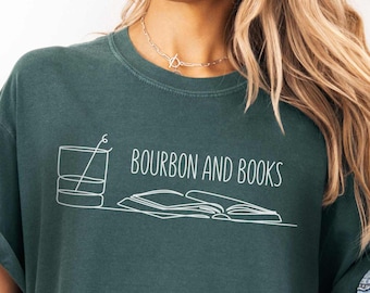 Bourbon and Books shirt, Gift for bourbon lover, Book lover gift, Bookish Comfort Colors shirt, Gift for Dad, whiskey drinker, whiskey gift