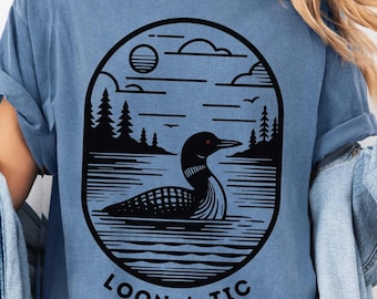 Funny Loon Pun Shirt, Loon-a-tic, Funny Common Loon t shirt, Bird Watcher tee shirt, Loon Gift for her, Birding Lake Living Sweater