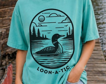 Funny Loon Pun Shirt, Loon-a-tic, Funny Common Loon t shirt, Bird Watcher tee shirt, Loon Gift for her, Birding Lake Living Sweater