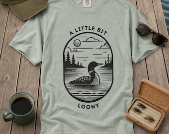 Funny Loon Pun Shirt, A Little Bit Loony, Funny Common Loon t shirt, Bird Watcher tee shirt, Loon Gift for her, Birding Lake Living Sweater