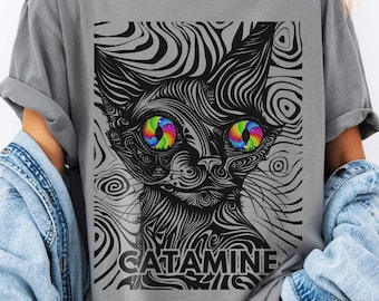 CATAMINE Ketamine Psychedelic Cat Pun shirt, Mental Health Anxiety Depression Ketamine Therapy, Funny Cat tshirt, Hallucinogenic Animal Pun